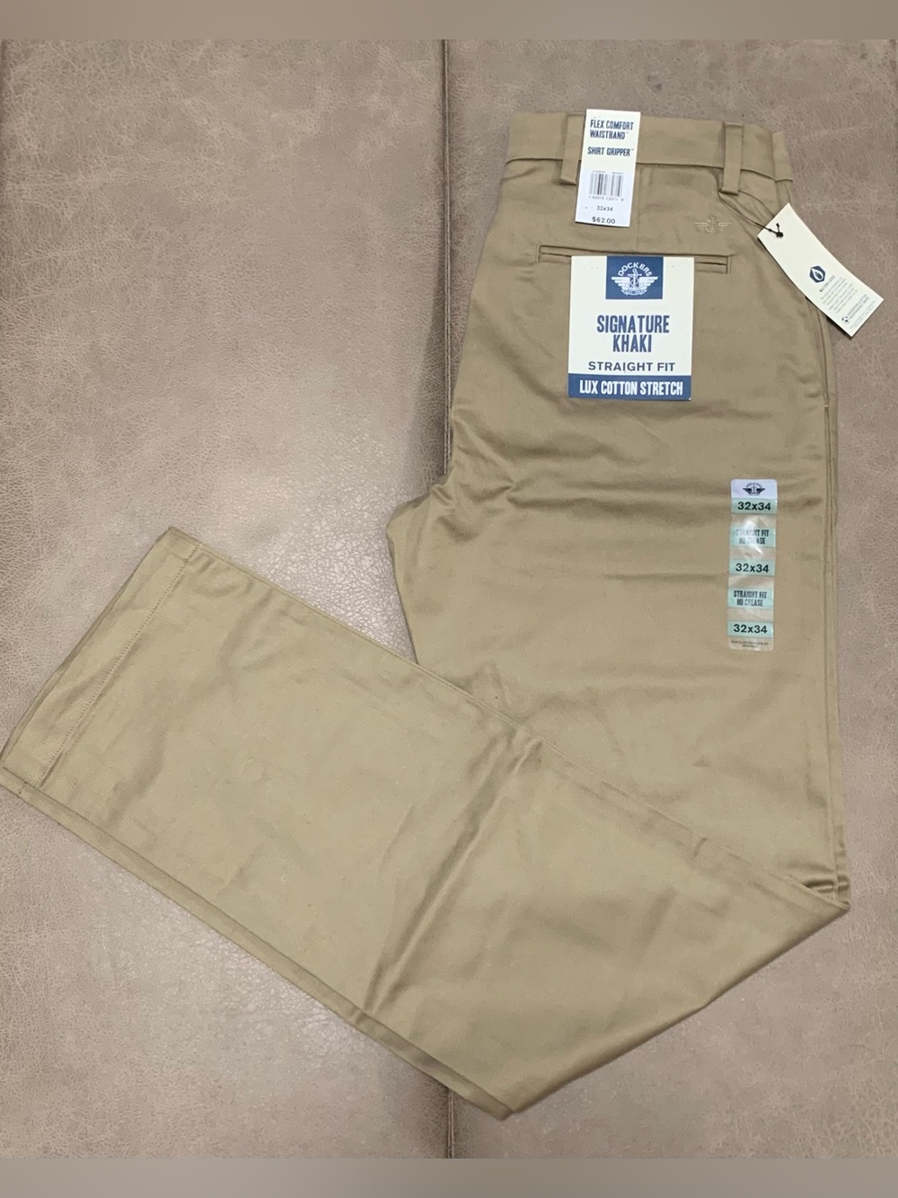 Dockers Men Khaki Straight Fit Lux Cotton Stretch Flex Comfort Pants NEW 32 x 34
